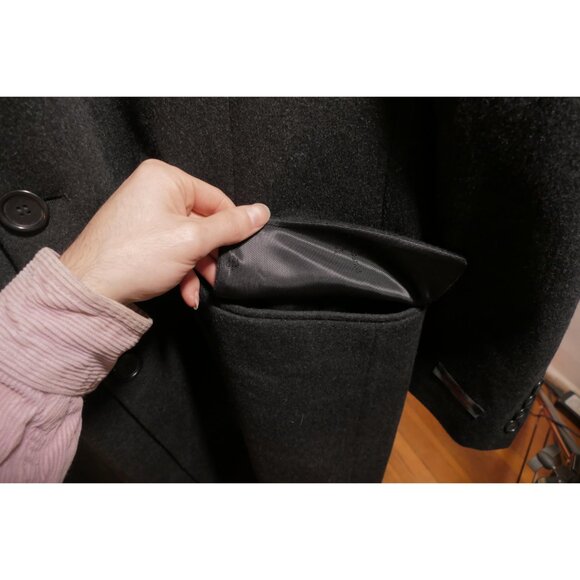 Pierre Cardin Black Cashmere Wool Trench Coat (Size 52R) - Picture 4 of 13